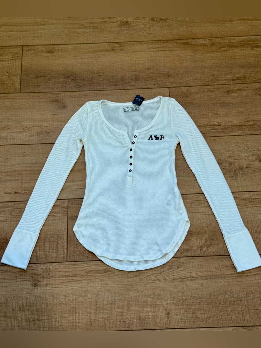Abercrombie & Fitch Ivory Henley Waffle Long Sleeve Top